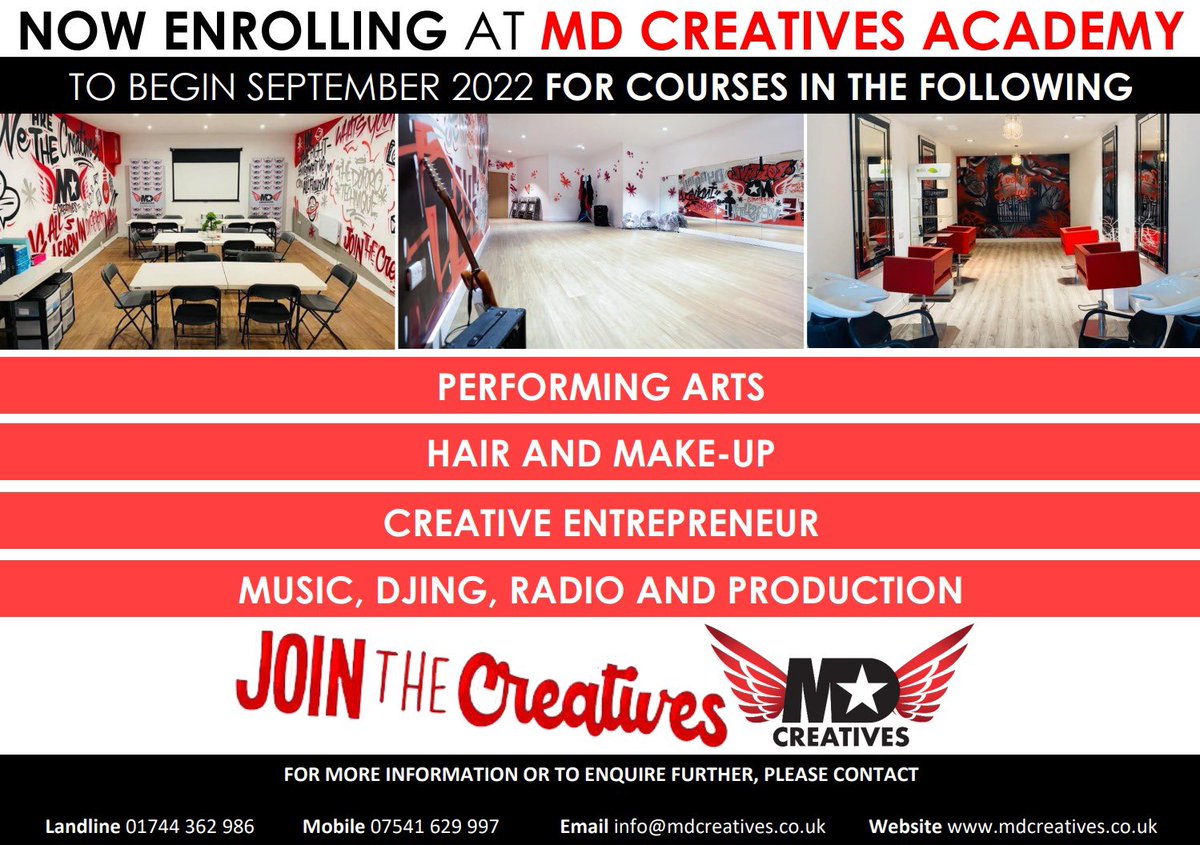 migueldoforo's tweet photo. Now enrolling @mdcreativesltd academy for September 22. Courses delivered from The Citadel Theatre 🎭MD Arts centre ⭐️ MD Resource centre 💻All located in St. Helens town centre. See poster for courses and details #enrollnow #september #mdcreatives #wealllearnindifferentways 💛🎭 https://t.co/QytNpUKM8h