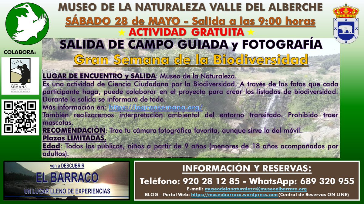 MUSEONATURALEZA's tweet photo. ACTIVIDAD GRATUITA!
Participa en la https://t.co/rnrPLusYWo
RESERVAS:
Teléfono: 920 281 285
WhatsApp: 689 320 955
E-Mail: museodelanaturaleza@museoelbarraco.org
Central de Reservas ONLINE: https://t.co/0r8NLmXB3C
#MNVA #ElBarraco #VenadescubrirElBarraco #MuseoNaturaleza https://t.co/exbGjP8Lth