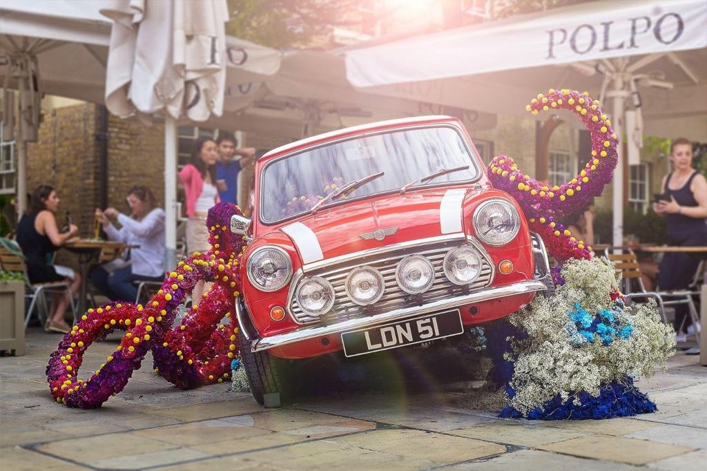 Introducing our floral display for this years #chelseainbloom British Icon theme, The Italian Job, created by the talented people @hayfordandrhodesflowers. ⁠ It's up for the next two weeks so come and have a look. ⁠ #chelseaflowershow #theitalianjob #dukeofyorksquare #octopus