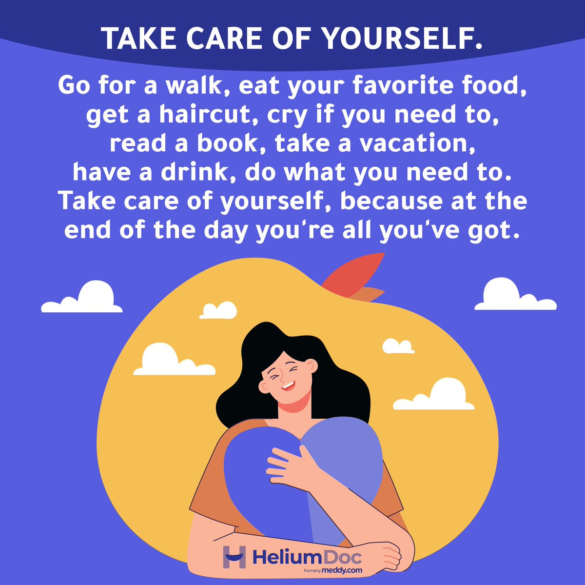 HeliumDoc's tweet photo. Here’s a much needed mid-week reminder from the Helium team. Remember, at the end you are all you’ve got so don’t compromise on your mental well-being. 💛 #Reminder #PutYouFirst https://t.co/kO3DjFE178