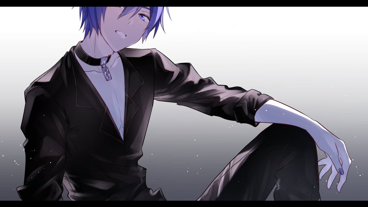 kaito (vocaloid) 1boy male focus blue hair letterboxed solo smile blue eyes  illustration images