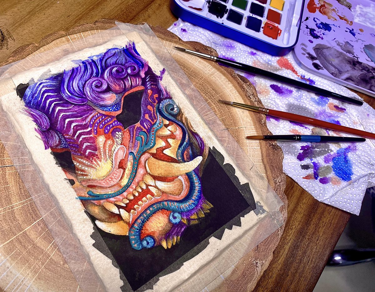 Phew 😮‍💨 finally done 🍾🦁🎌🐶🎉
Definitely, Definitely out of my comfort zone 🤸🏻‍♂️😅
but studies like these is what makes us grow as artists 🤍 #tezosjaponica 
Drop me a DM if you wanna be on the white list 🙏🏻💐 (limited slot) 🚨
#watercolor #mintingsoon #mehanaseries