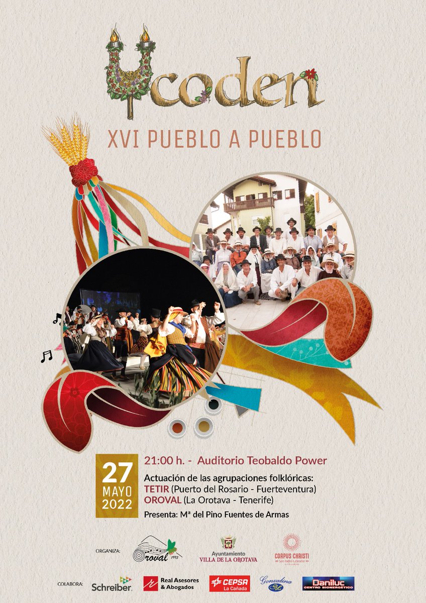 LaOrotava's tweet photo. 🎶 LA AGRUPACIÓN OROVAL CELEBRA SU XVI FESTIVAL FOLCLÓRICO ‘PUEBLO A PUEBLO’ 🎶
✅ El espectáculo, que en esta edición estará dedicado a Ycoden, tendrá lugar el próximo 27 de mayo en el Auditorio Teobaldo Power
➡ Más info: https://t.co/qPwhrEkiiO
#Oroval #festivalPuebloapueblo https://t.co/EPoGmSdNm9