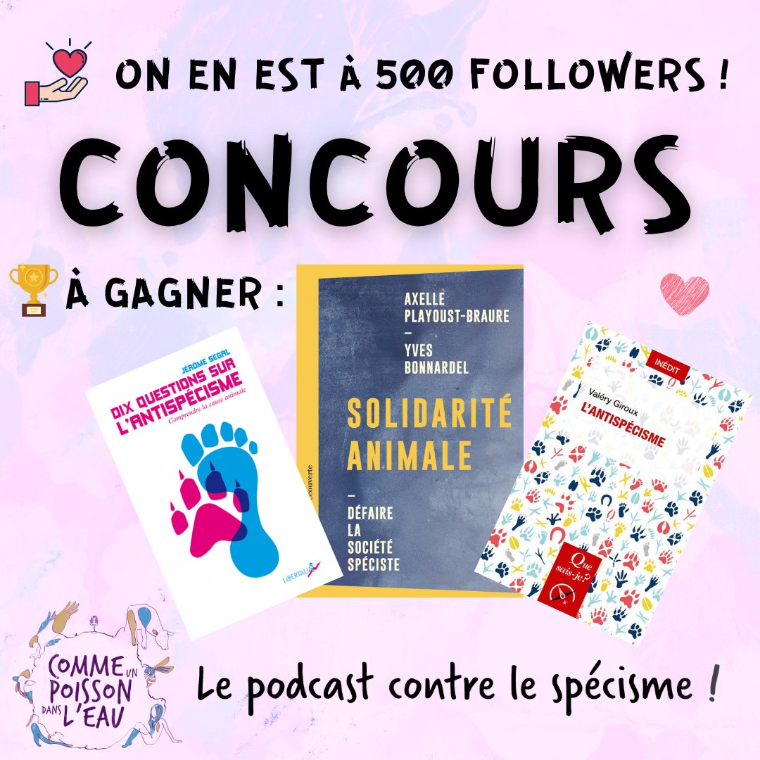 🌟JEU CONCOURS🏆
.
🎁À gagner, 1 de ces 3 livres incroyables sur le #spécisme ! (dites celui que vous n'avez pas encore en com) 
.
🤚Pour participer :
 ▶️ Follow <a href="/poissonpodcast/">Comme un poisson dans LE CIEL BLEU (BlueSky)</a>
 ▶️ Like ❤️ &amp; RT 🔄
.
⏳Tirage au sort le jeudi 2 juin🔥
🍀Bonne chance à toustes💜

#CONCOURS