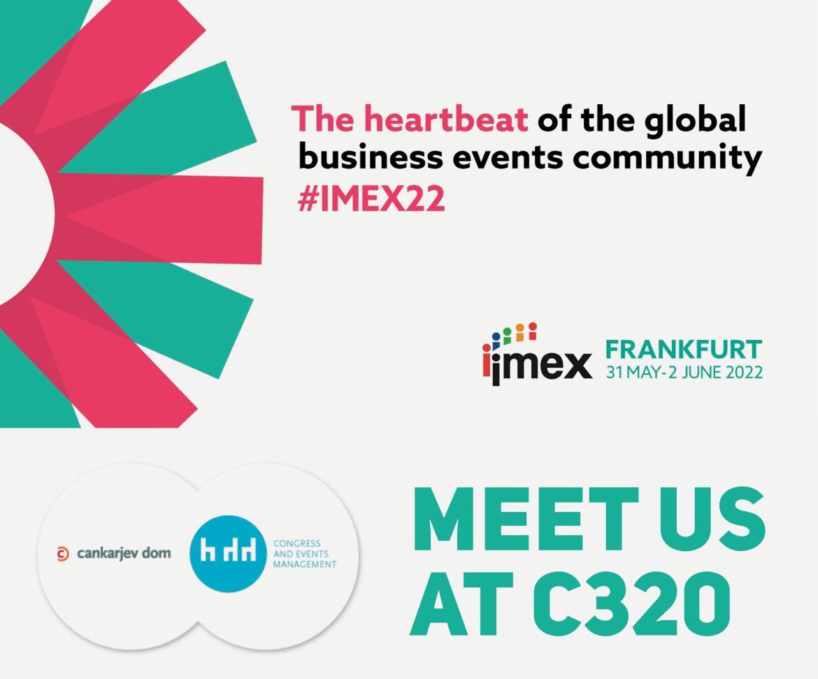 #imex2022 #frankfurt is just around the corner and we are excited to see you again #F2F 
Time slots for appointments are available here:  
bit.ly/38j8BLk

We look forward to seeing you at IMEX!
CD Congress Centre Ljubljana  - Cankarjev dom