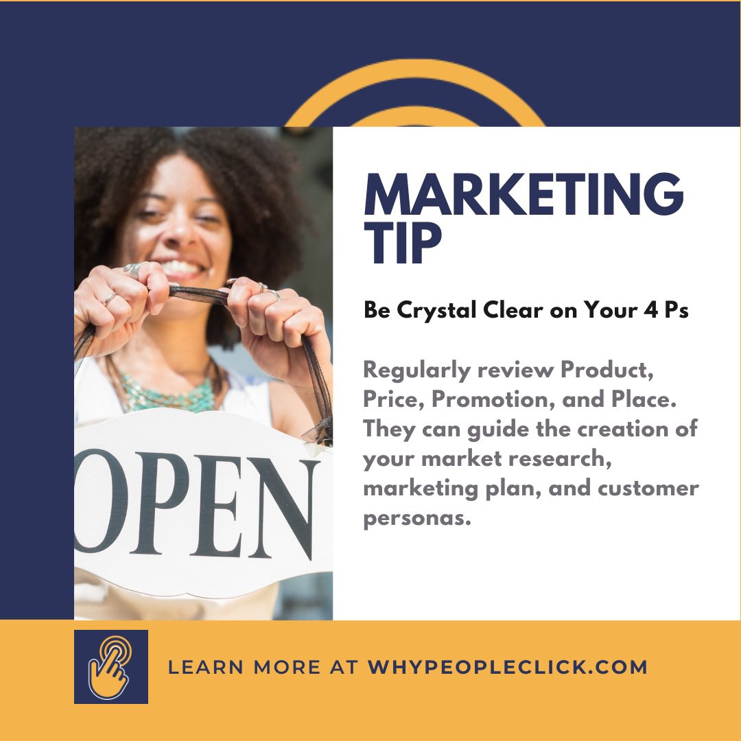 whypplclick's tweet photo. This week's #SmallBusiness Marketing tip. Be Crystal Clear on Your 4 Ps #advertising #business https://t.co/ExL2COZTVv