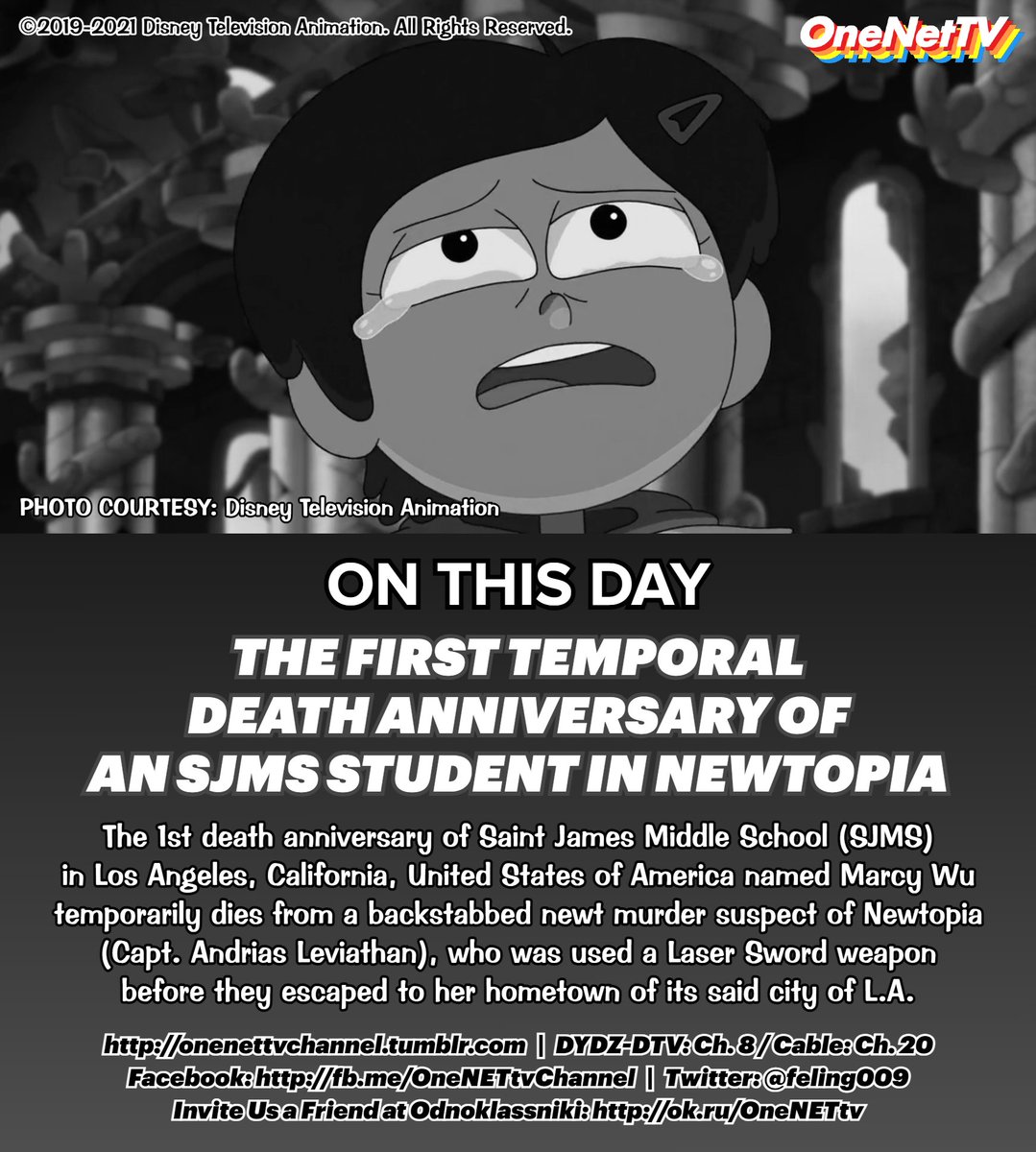 feling009's tweet photo. #OnThisDay: The First Temporal Death Anniversary of an SJMS Student in #Newtopia

FULL ARTICLE: https://t.co/RwbwGBe2Mg

#AmphibiaIslandRegion
#LosAngeles
#California
#MarcyWu
#DarcyWu
#Amphibia
#AmphibiaSpoilers
#JusticeForMarcyWu
#KingAndrias
#AndriasLeviathan
#OneNETnews / RSC https://t.co/C02CArOcYd