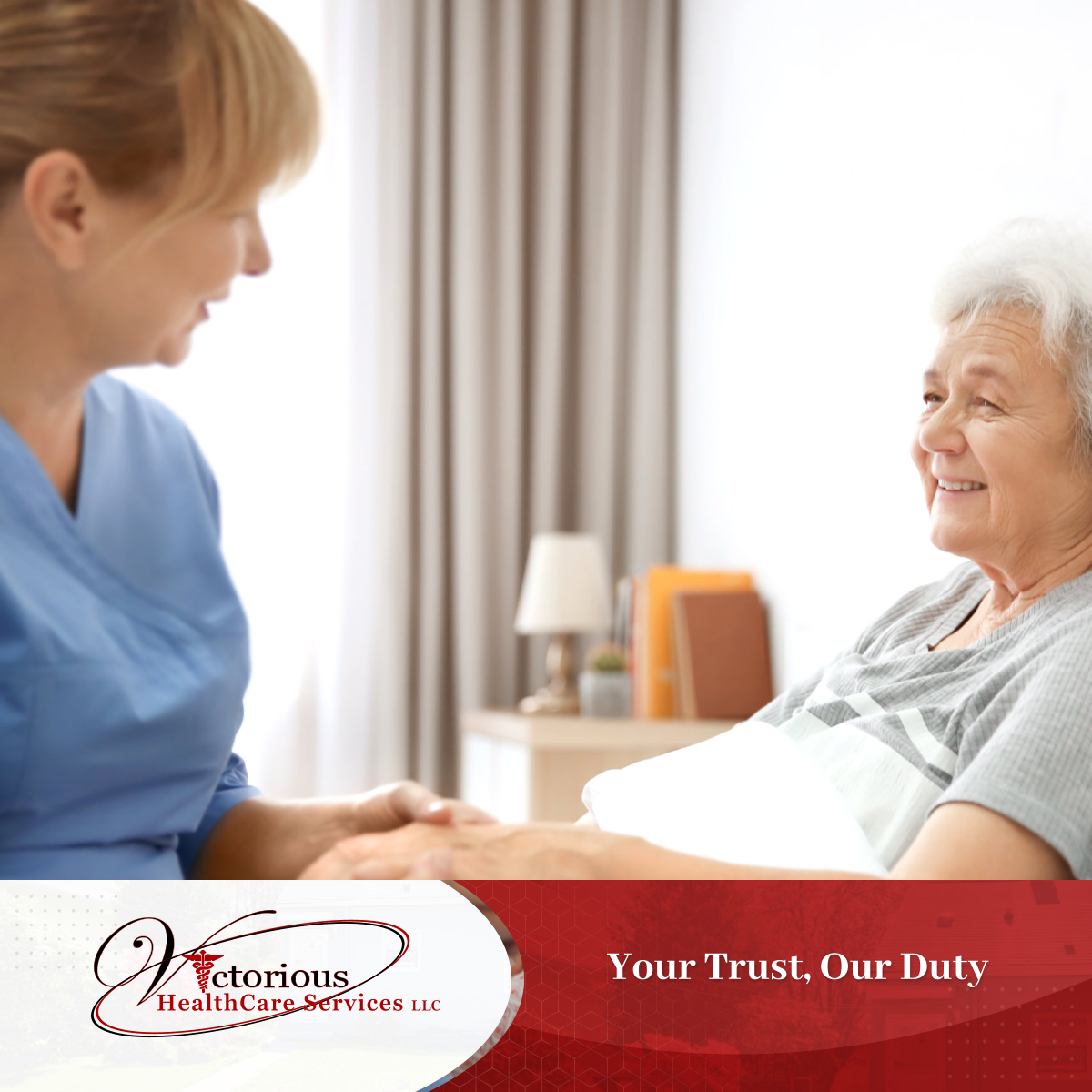 Reliable Care

We always strive to provide our clients with the most reliable care possible. When you receive care from us, you will always be assured of its quality.

#ReliableCare #VictoriousHealthcareServicesLLC