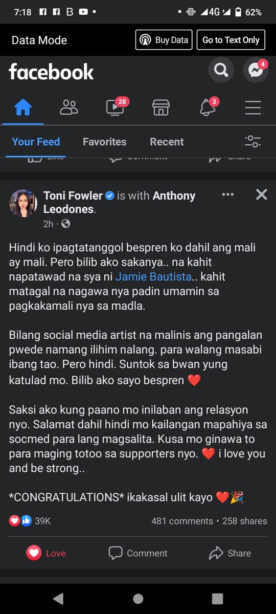 Onince_ye's tweet photo. Fb post Updatee ni Mameh!!♥️
Be strong Kuya Anthony Leodones and Ate Jamie Bautista♥️ minsan na din ako naloko ng lalaki, pero mas nakakamangha ang lalaking umamin sa maling nagawa kahit gaano pa katagal yan atleast naging honesty ka padin ♥️ #Bespren #Truepren♥️ https://t.co/eBj1NytRwd