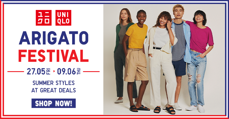 UniqloIn's tweet photo. This Arigato Festival, get offers you cannot resist! From 100% Supima Cotton T-shirts to stretchable Sports Utility Wear, we have it all! Join us for the biggest festival of gratitude for exciting deals, gifts and new arrivals. Offers until June 9