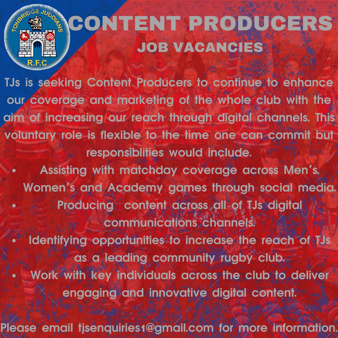 TJRFC's tweet photo. TJs is recruiting. Please get in touch if this role interests you or if you think you could help the club in any way! https://t.co/EkKnPl3Nag