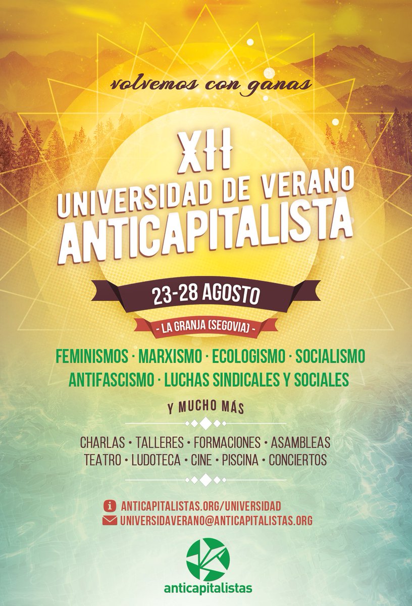 ¡Volvemos con ganas! Hay una cosa que sucede cada año que no te puedes perder. Todas las personas que van repiten. Vuelve la  #UniVeranoAnticapi
Inscripciones abiertas: anticapitalistas.org/universidad/
Muy pronto el programa. Nos vemos en La Granja.