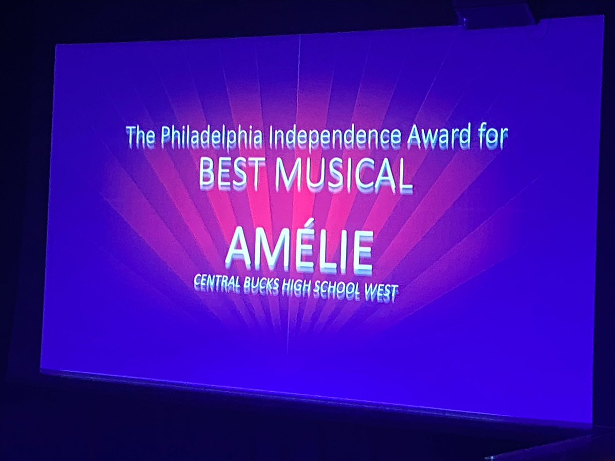 CBWHarlequin's tweet photo. @CBSDSchools @CBSDMusic @CBWestHS Congratulations to the Harlequin Club for winning Best Musical, Orchestra, Lead Actress, Featured Actor, Sound, Stage Management, Makeup, and Educator of the year at the Philadelphia Independence Awards! #independenceawards #cbwest #westproud https://t.co/cvRjqB0Rxo