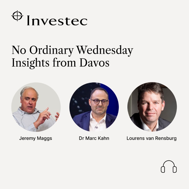 Investec's tweet photo. Podcast: Insights from the World Economic Forum. Investec experts discuss the metaverse, global inflation, the future of work, and more. Listen now. 

#InvestecPodcast #WEF22 #Davos