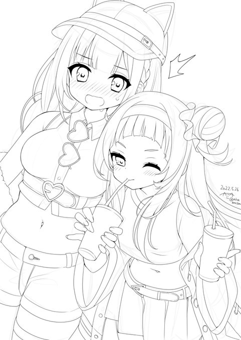 ホロマートコーデであくシオデートのラフできた!(線画もできた)❤💜
#あくあーと #シオンの書物 