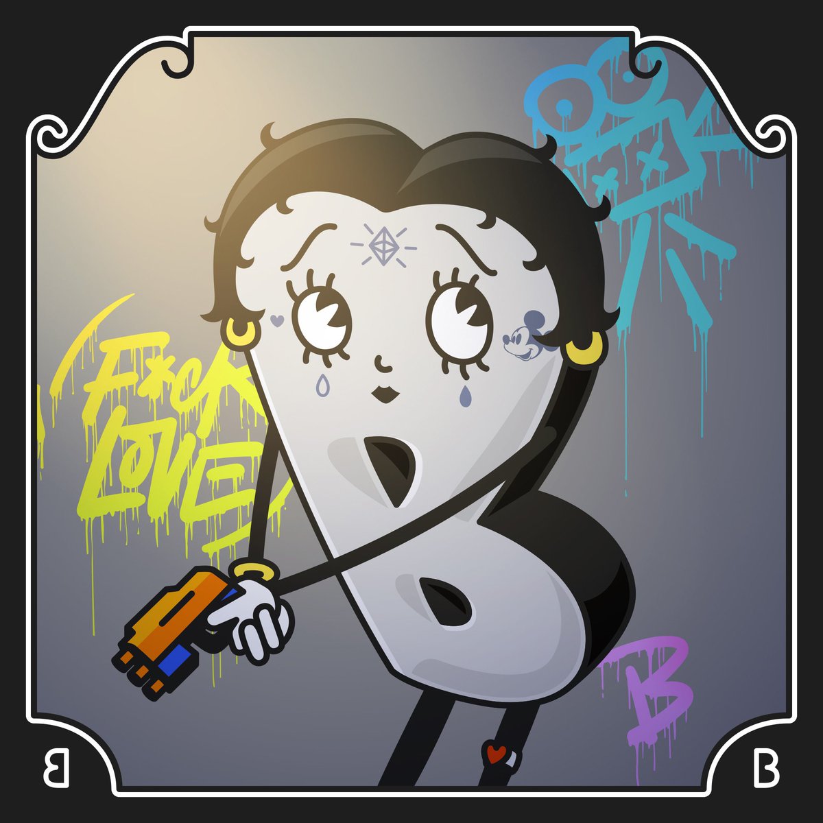 oster_oleg's tweet photo. The B is about Betty Boop. She is first sex symbol in cartoons and one of the first characters who changed look under pressure of censore in cinema in 30s. 

#nftart #bettyboop #cryptoart #TokenSale #disney

https://t.co/snNwd2qy6w https://t.co/RcerNkEowZ