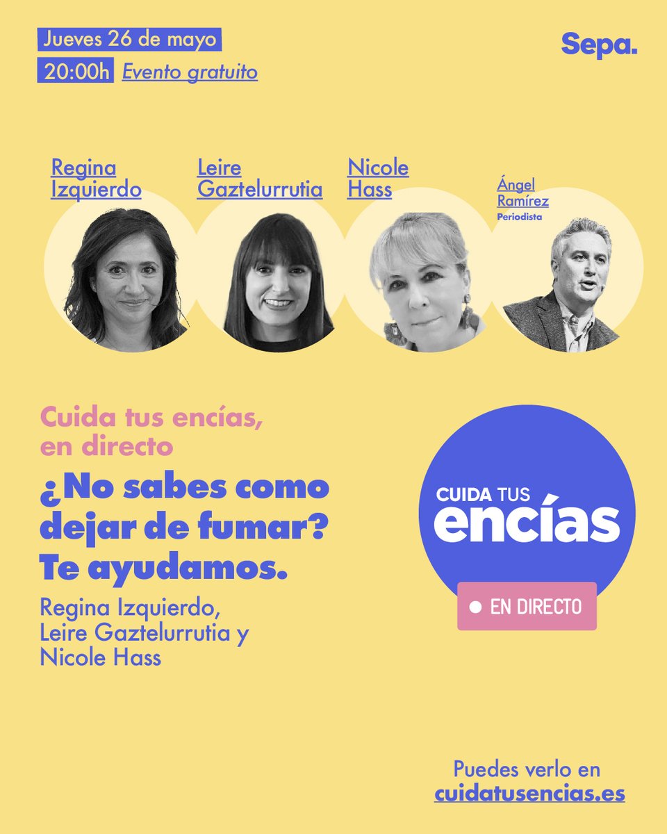 ¿NO sabes como dejar de fumar? Si la respuesta es afirmativa esto te interesa. Esta tarde, a partir de las 20h en directo en cuidatusencias.es tienes una cita en directo para abordar esta cuestión. Te esperamos también en youtube.com/watch?v=zXtNM5…