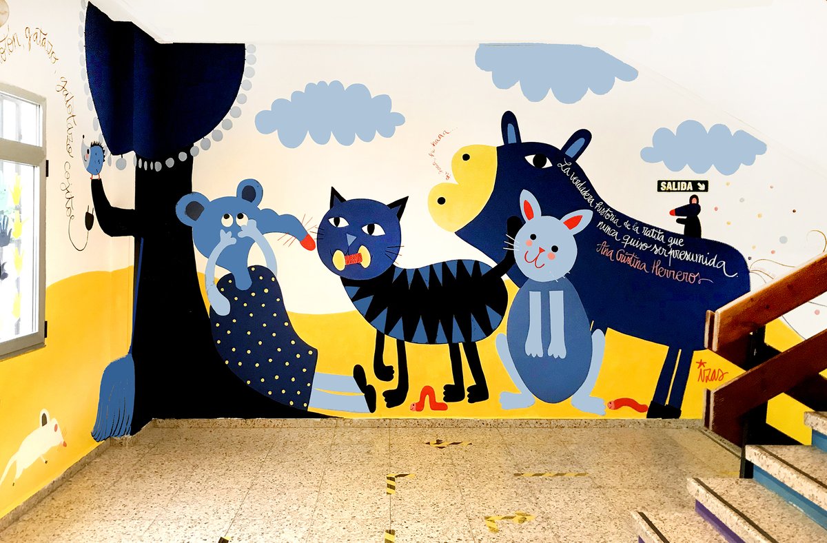 ceip_sanmiguel's tweet photo. El pasado martes @IzasAzulpatio nos regaló este maravilloso mural inspirado en los dibujos hechos por el alumnado del cole a partir de los cuentos de @anagriott

Nos hace muchísima ilusión cerrar #DibujandolaPalabra con esta obra de arte

¡Muchísimas gracias!🥰📚🤗🎨

@Hoy_Libro https://t.co/DaIKqaDE9Q