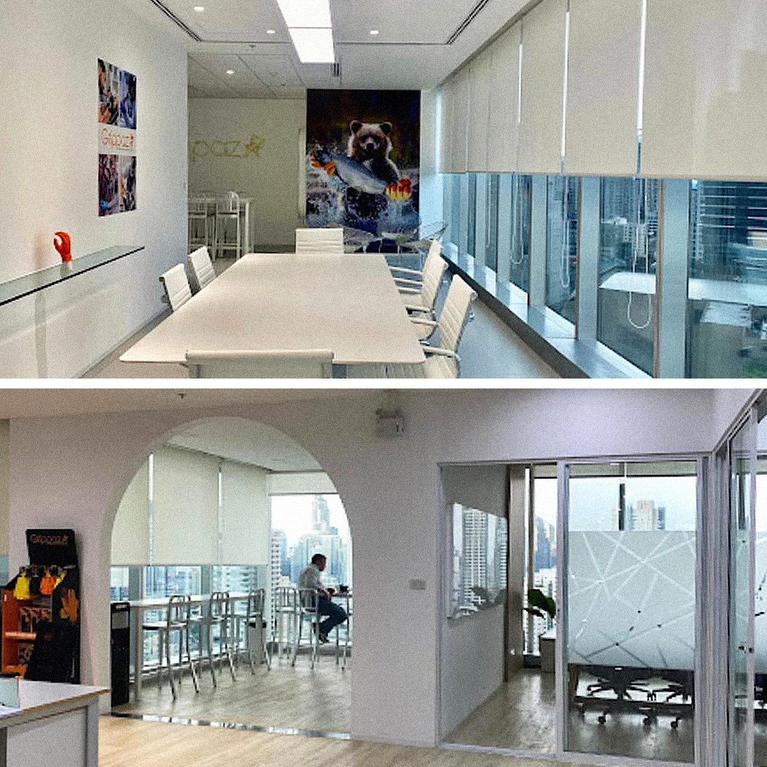 StyleGroup_'s tweet image. Light-colored roller blinds brighten the office in this professional project for 𝗚𝗿𝗶𝗽𝗽𝗮𝘇 𝗮𝘁 𝗕𝗵𝗶𝗿𝗮𝗷 𝗧𝗼𝘄𝗲𝗿. We used neutral color palette to create an atmosphere that feels modern, comfortable and clean – making it a great workspace to be productive in.