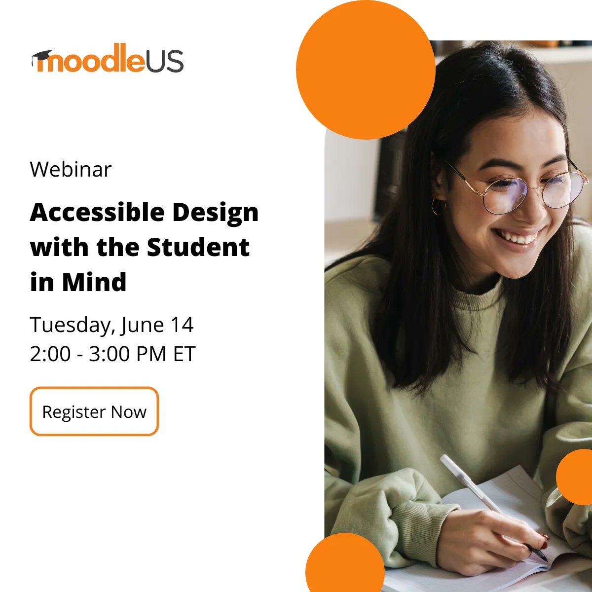 Accessibility is often an afterthought in online course design. Learn how to make your courses accessible for all students from the very start in our next webinar on 6/14 buff.ly/3MRorMu #accessibledesign #Moodle #learningdesign