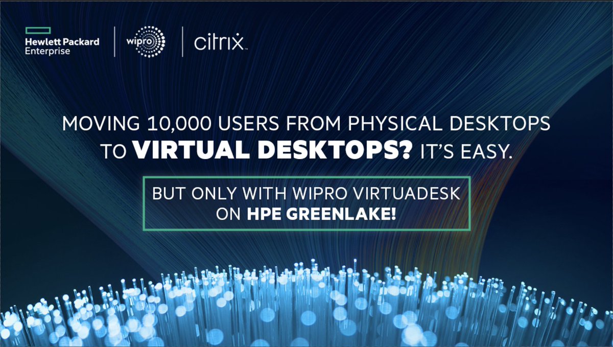 You owe it to your IT organization and Users to explore this terrific Partnership. HPE, Wipro and Citrix together to help our clients transform and optimize their IT environments. #wipro #HPEGreenLake #Citrix