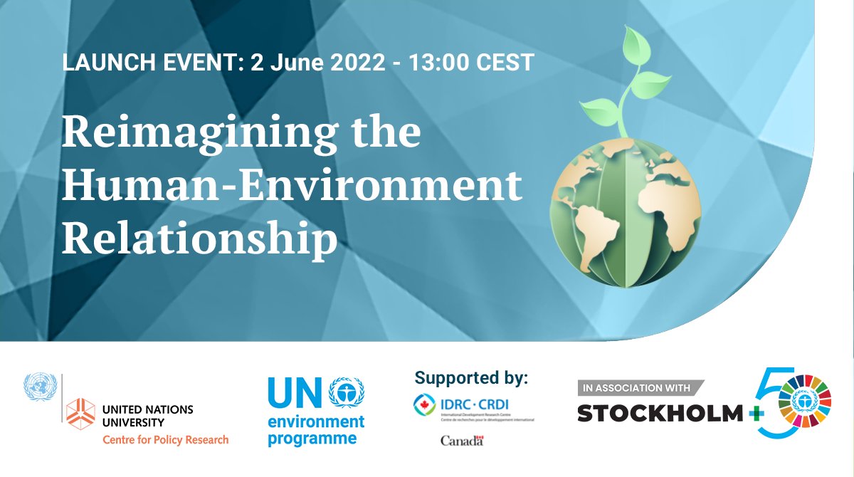 🗓️ 2 June, 13:00 CEST 
We're excited to be hosting an Associated Event at <a href="/StockholmPlus50/">Stockholm+50</a> with <a href="/UNEP/">UN Environment Programme</a> on Reimagining the Human-Environment Relationship, launching 10 exciting papers that offer unique perspectives to inform the discussions. Register here: cpr.unu.edu/events/archive…