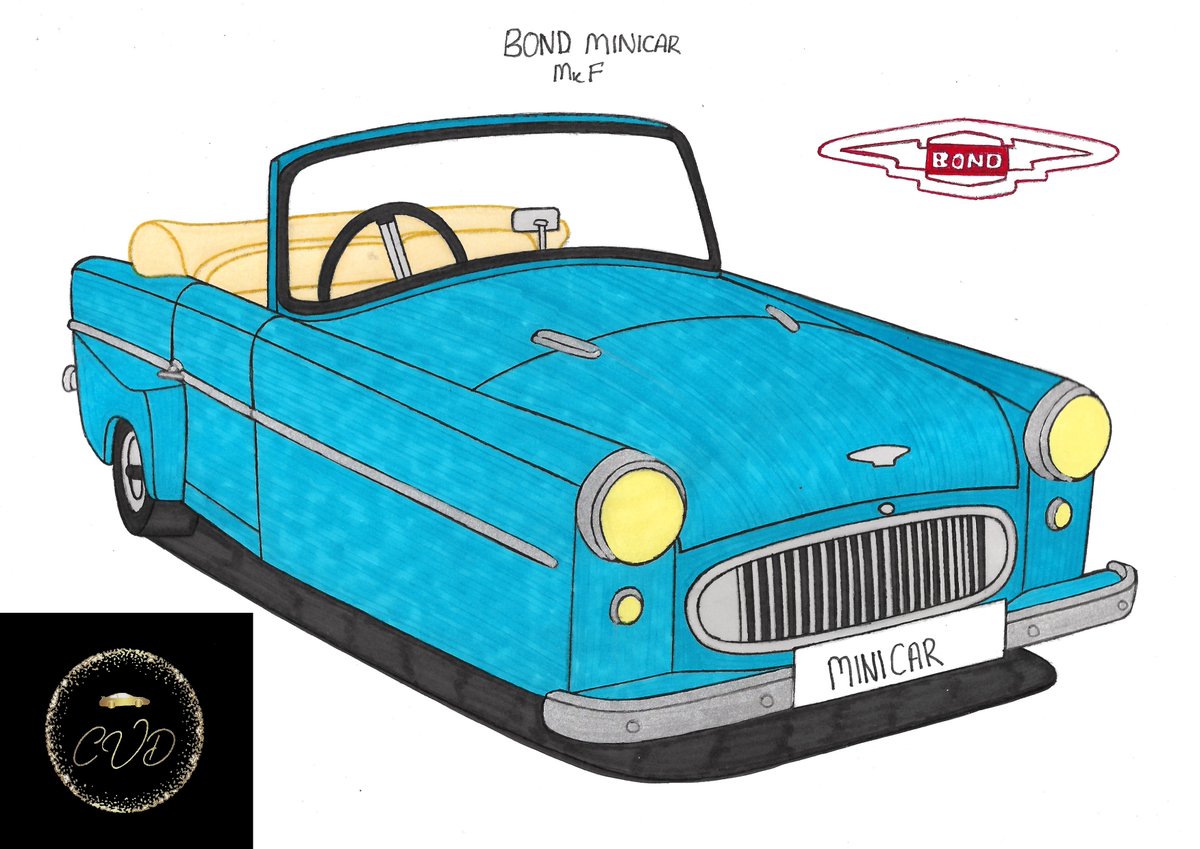 CustomCvd's tweet photo. Hi all, the second of todays drawing in my new series Mainstream Convertibles 1945-2003 is the first minicar to get a new engine. #bondcars #bondminicar #bondminicarmkf #bondcarsuk #3wheeler https://t.co/biNwN9LnXK