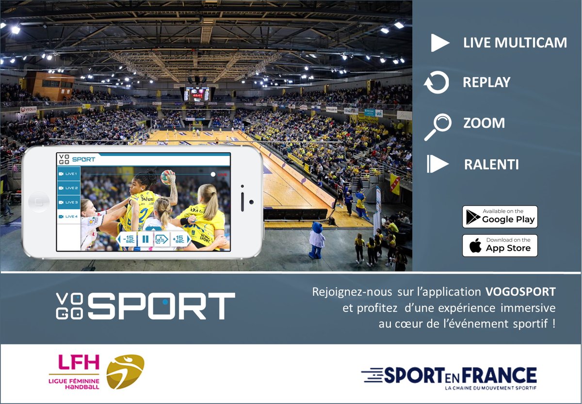 VOGO_Group's tweet photo. Ce jeudi 26 mai à 19h00, ne manquez pas la finale en match aller @BBH_Officiel vs @MetzHandball ! 🤾
Téléchargez l’appli gratuite #VOGOSPORT sur Google Play ou App Store et profitez d’une expérience enrichie depuis votre smartphone ! Avec #VOGOSPORT, vivez le match autrement ! https://t.co/E9kC3TLMJ9