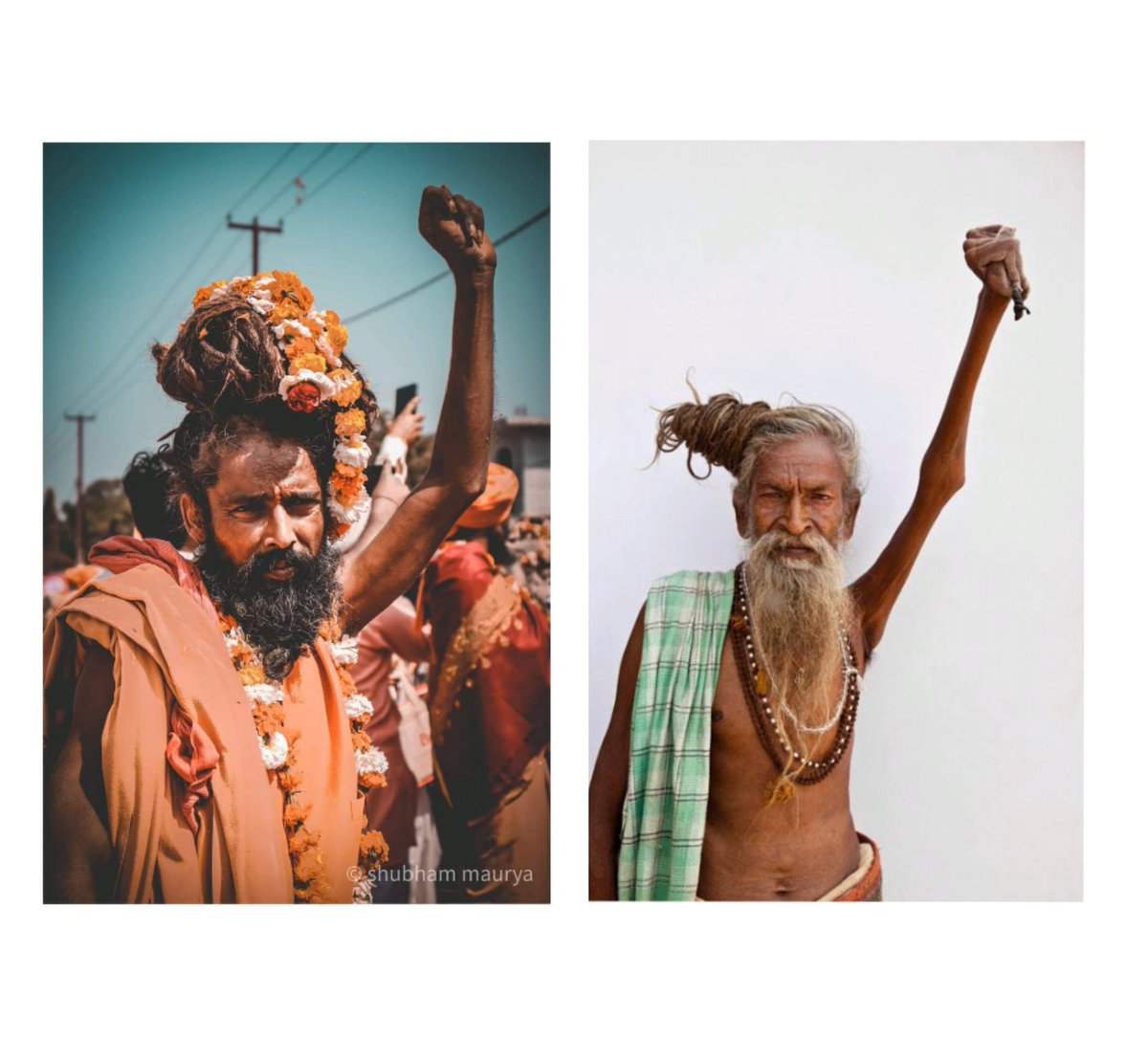 We_The_Saffron's tweet photo. Sadhu Amar Bharati in 1973 decided to dedicate his life to bhagwan Shiva. To prove his dedication he lifted his right arm for almost 50 years, and has not lowered it since. https://t.co/P3trhirqSm
