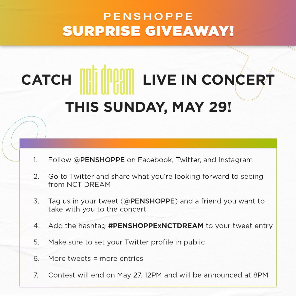 🚨 GIVEAWAY ALERT 🚨

Get a chance to see NCT DREAM LIVE on #BeginAgain_KPOP this May 29! 

10 lucky fans will get 2 tickets to the event! Check the next tweet for the mechanics👇