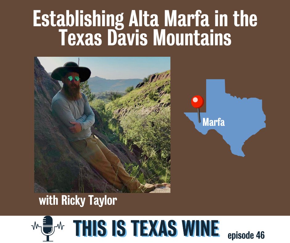 New Episode! 💥 Let's head west to the Texas Davis Mountains AVA and catch up with Ricky Taylor. Alta Marfa has quite the origin story! Ricky is finding his groove with a new winery and new wine releases too. Listen today on all podcast players. 🎧🎙️ #txwine
