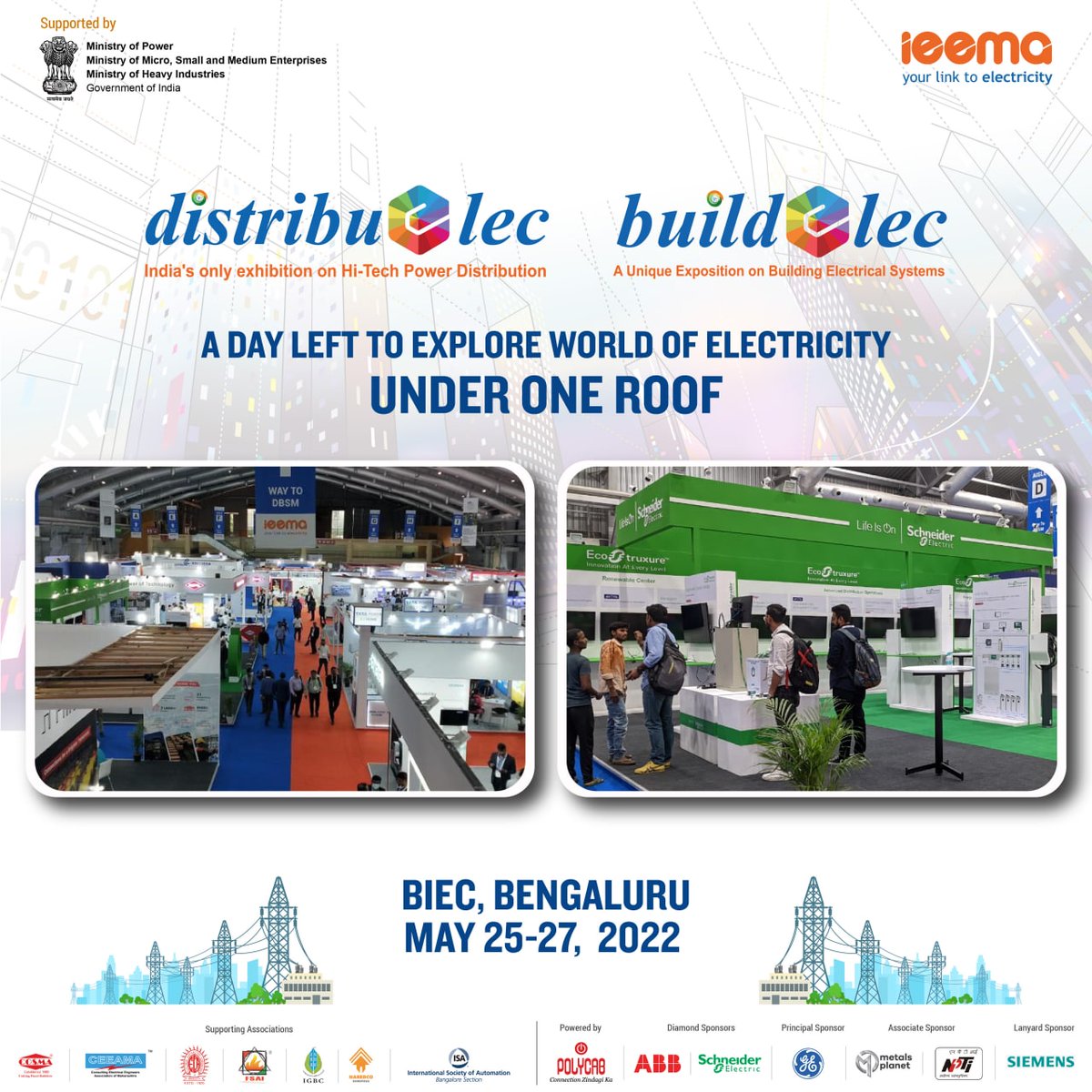 IEEMA_Official's tweet image. Tomorrow is the final day to explore #Distribuelec &amp;amp; #Buildelec 2022. So, don&apos;t miss the chance to experience this electrifying exhibition at @BIECentre , #Bengaluru. Visit now!