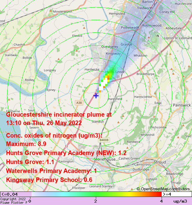 plumeplotter's tweet photo. Latest Gloucestershire incinerator plume plot, 13:10 26/05/22 #HuntsGrove #LowerTuffley #Kingsway https://t.co/mtbEc3uClI https://t.co/h4IfuriRZE