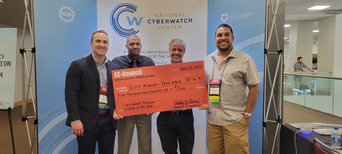 Congrats 2 <a href="/TAMU/">Texas A&M University</a> San Antonio, Izzat Alsmadi for winning the Chapter of the Year award for <a href="/CyberStudents/">National Cybersecurity Student Association</a> <a href="/3CS3CS/">3CS</a>! Special thanks to Wesley Alvarez at <a href="/ECCOUNCIL/">EC-COUNCIL</a> for providing this scholarship #cyberstudents <a href="/CyberWatchCtr/">Cyber Ready Professionals</a> #3CS2022