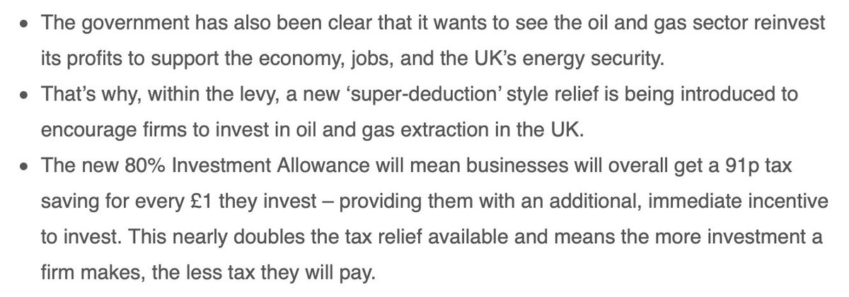 AdamBienkov's tweet photo. Buried in Rishi Sunak’s windfall tax announcement is the fact that oil and gas companies will get a big tax cut if they extract more fossil fuels in the UK. https://t.co/EDucLmRfQ2