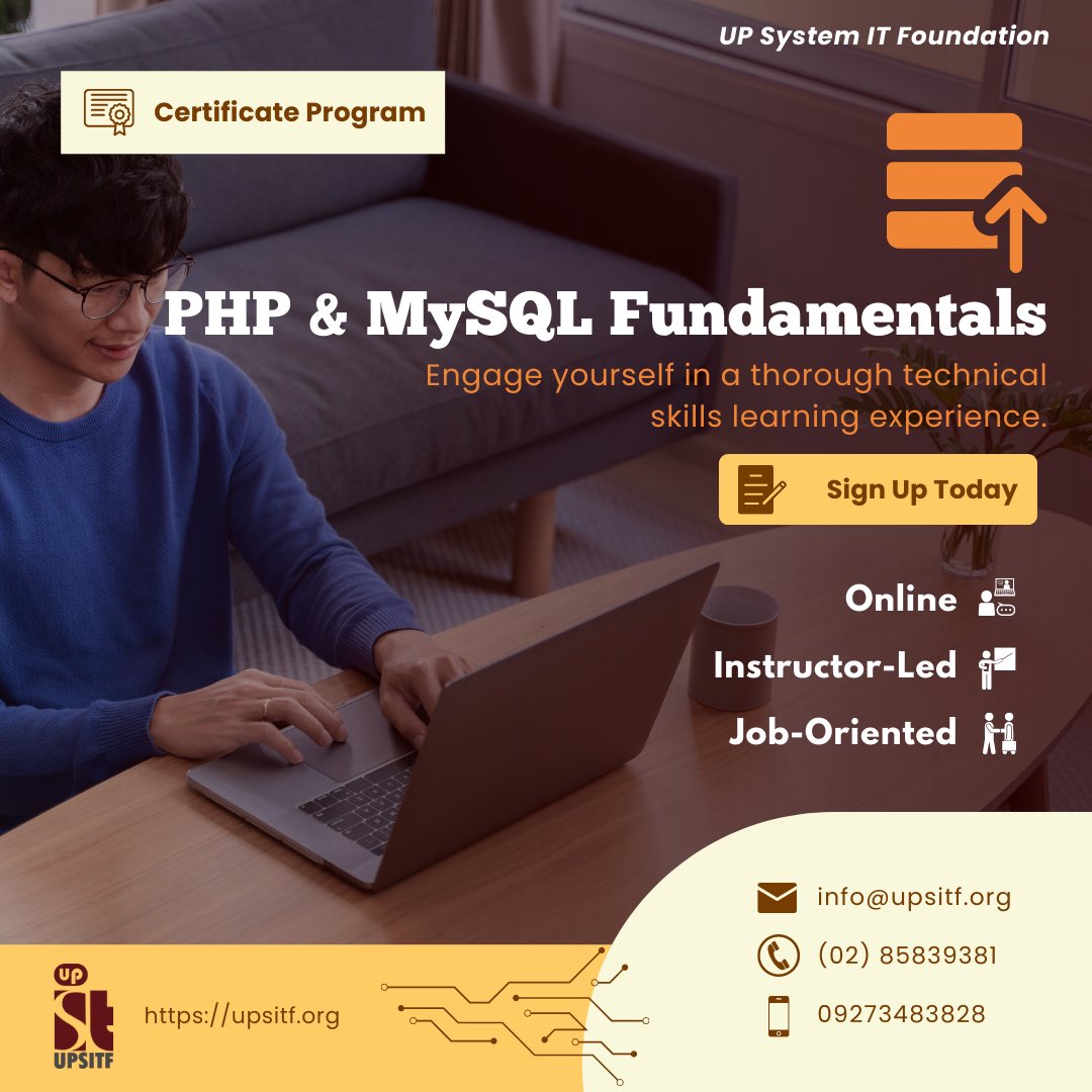 Boost your knowledge and skills. Sign up for our short courses today.

upsitf.org

#PHP #MySQL #ITcourse #education #onlinelearning #onlinecourses #onlineclasses