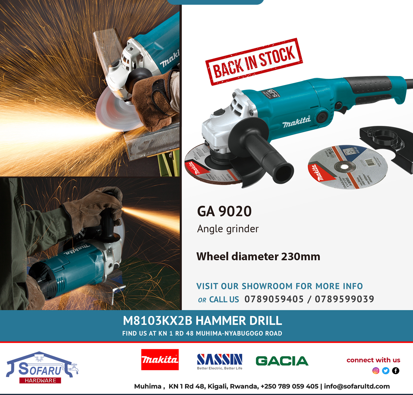 SOFARU Twitter: "Makita Angle grinders are now available. SOFARU HARDWARE is the only Distributor of MAKITA TOOLS in RWANDA. For more information, you can contact us on Tel: 0789059405