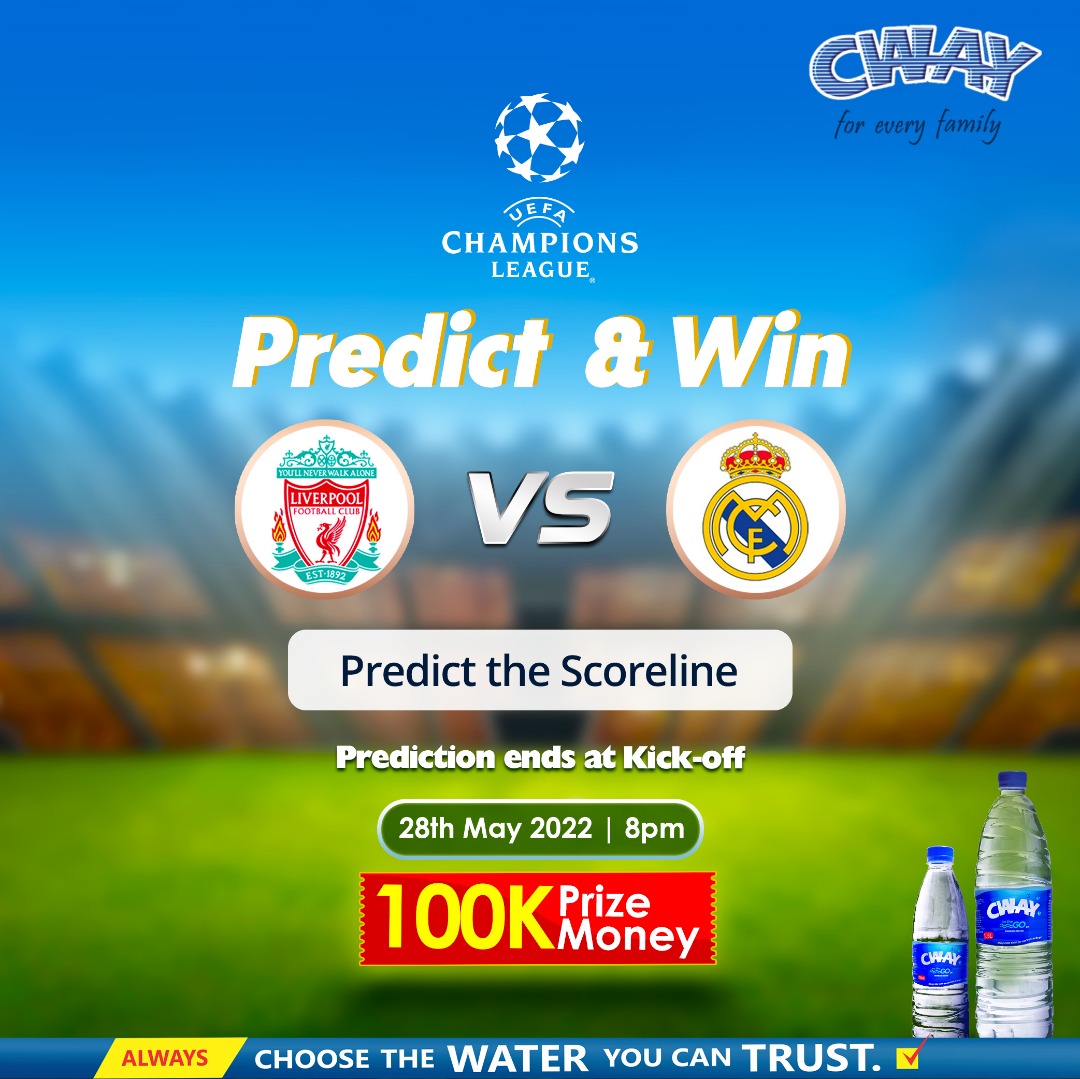 Correctly predict the final score and stand a chance to win N5,000. 

Rules
1️⃣ You must be following 
2️⃣ Like, share and tag 3 friends to participate
3️⃣ Engage our last post for an extra entry

Terms and conditions apply

Entry closes at kickoff on May 28 at 8 p.m

Good luck!