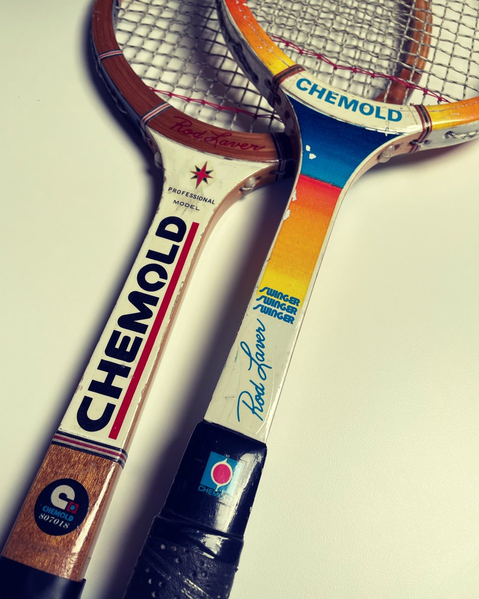 peterfig's tweet image. I was given a stash of amazing vintage racquets including these two @rodlaver beauties from a long-gone brand Chemold.