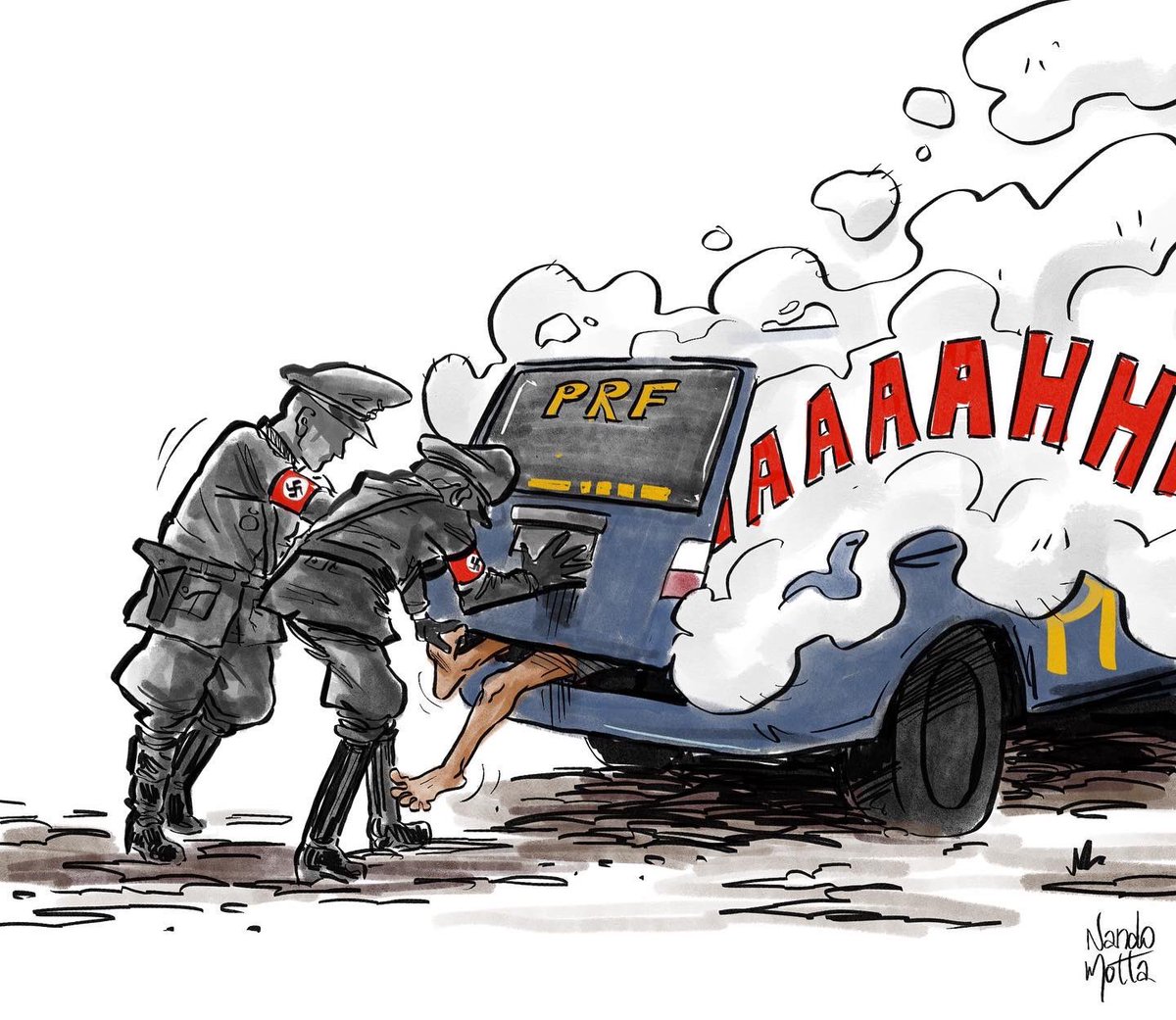 apellegrino's tweet photo. Há exatos 2 anos, o crime brutal contra George Floyd chocou o mundo e parou os EUA. Hoje no Brasil, transformaram viatura em câmara de gás: não foi “ação violenta” ou “abordagem policial”. Foi assassinato covarde cometido pelo Estado, deveria parar esse país! #JusticaPorGenivaldo https://t.co/f2dbiod7S0