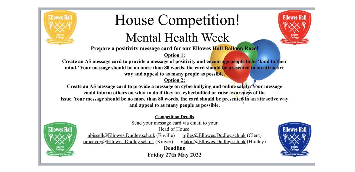 Get involved in the House Competition - last day tomorrow! Create a positive message! My tutor have made me proud <a href="/MrsMcEvoy1/">Mrs McEvoy</a> <a href="/EllowesHouse/">Ellowes House Competitions</a> <a href="/Elloweshallspo1/">Ellowes Hall Sports College</a>
