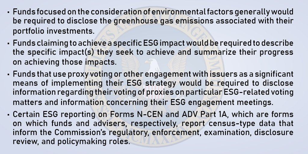 The #SEC proposes to enhance #disclosures by certain #investment advisers and investment companies about #ESG investment practices: sec.gov/news/press-rel…