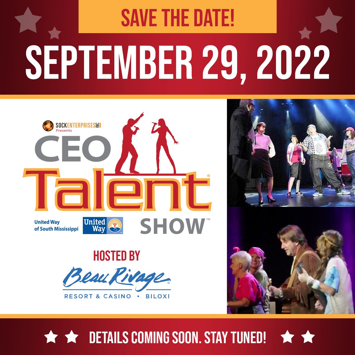 Save the Date: We are excited to say that The CEO Talent Show returns September 29, 2022 at <a href="/BeauBiloxi/">Beau Rivage Casino</a>! Be sure to stay tuned for updates, ticket sales, participation requirements and more!