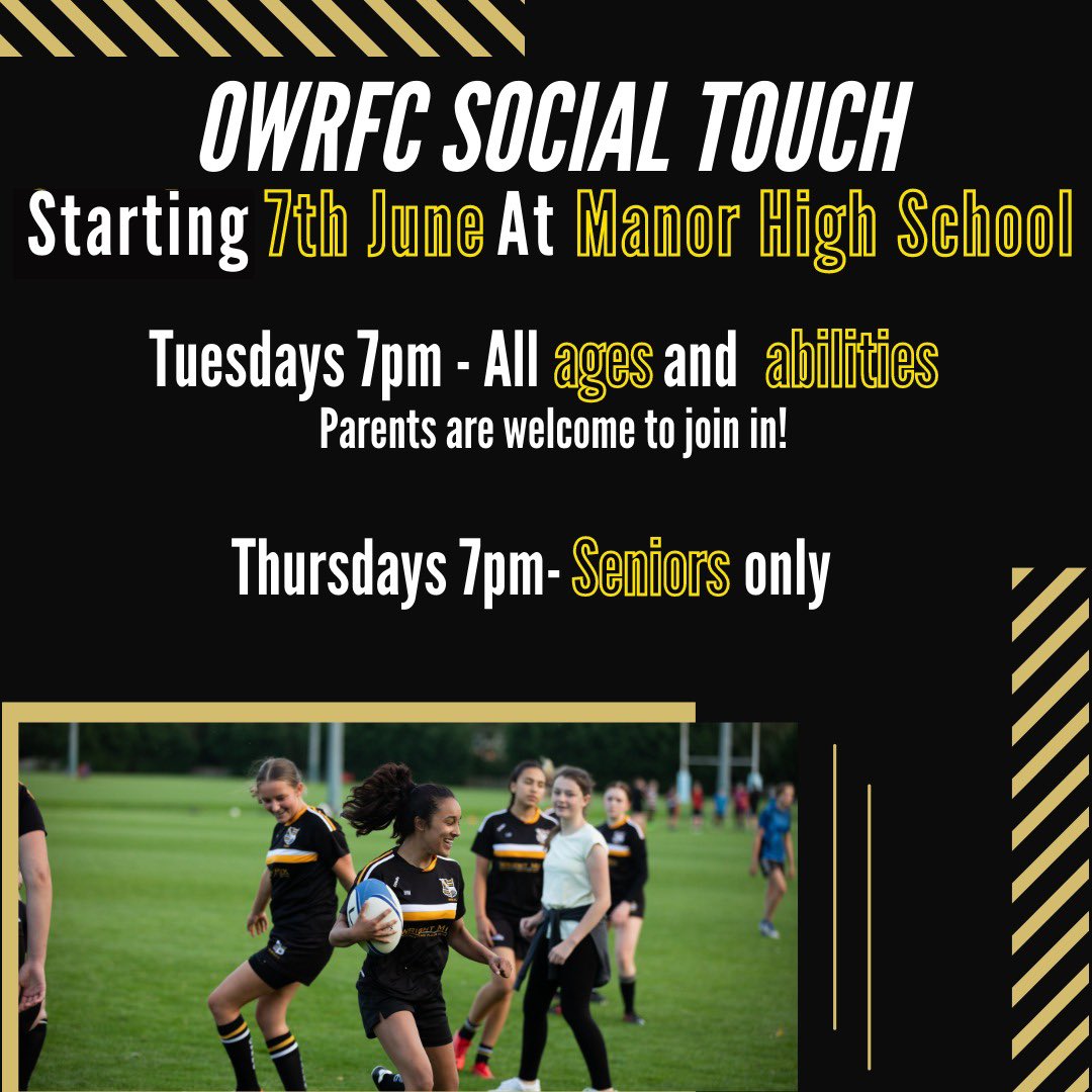 OadbyWyggsRFC's tweet photo. Our social touch is back! 🏉 

Come down to @ManorHighSchool for some fun rugby for all. 

Parents bring down your little ones on Tuesdays and join in on the fun too! 

Tuesdays &amp; Thursday - 7pm start! https://t.co/5LOuJJhSoH