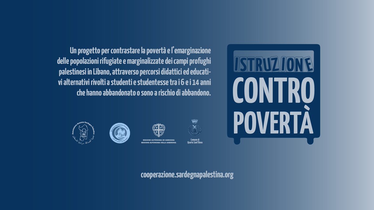 SPalestina's tweet photo. Appuntamento a domani, Venerdì 27, ore 18.30 al Teatro Massimo a Cagliari per la presentazione di "Istruzione contro povertà: percorsi didattici alternativi per i rifugiati in Libano", progetto di cooperazione realizzato grazie al contributo della Regione Sardegna (LR 19/96) https://t.co/6ukF6QIuIB