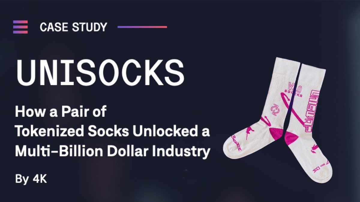 🧵What happens when you take a pair of $socks &amp; turn them into ERC-20 tokens? 

You get <a href="/Unisocks/">Unisocks</a> &amp; potentially the next multi-billion dollar industry. 

Check out the story of #Unisocks &amp; how 4K plans on bringing Tokenized Merchandise to the masses.  
⬇️
4k.com/unisocks