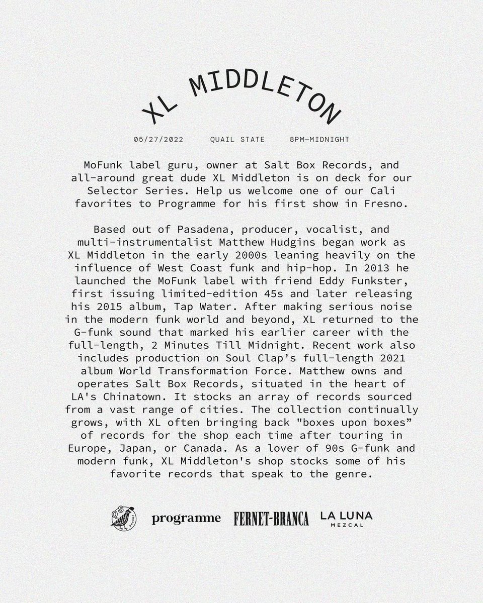 XLMiddleton's tweet photo. Playing Fresno for the first time ever on Friday 5.27 at Quail State. On some hifi rooftop listening bar type vibes so I’m bringing nothing but vinyl for this one. Gonna be almost as fun to pick the records as it’s gonna be to play em for you. Let’s funk from 8-midnight. 🤟👾🥃 https://t.co/AKbCmPrJOt