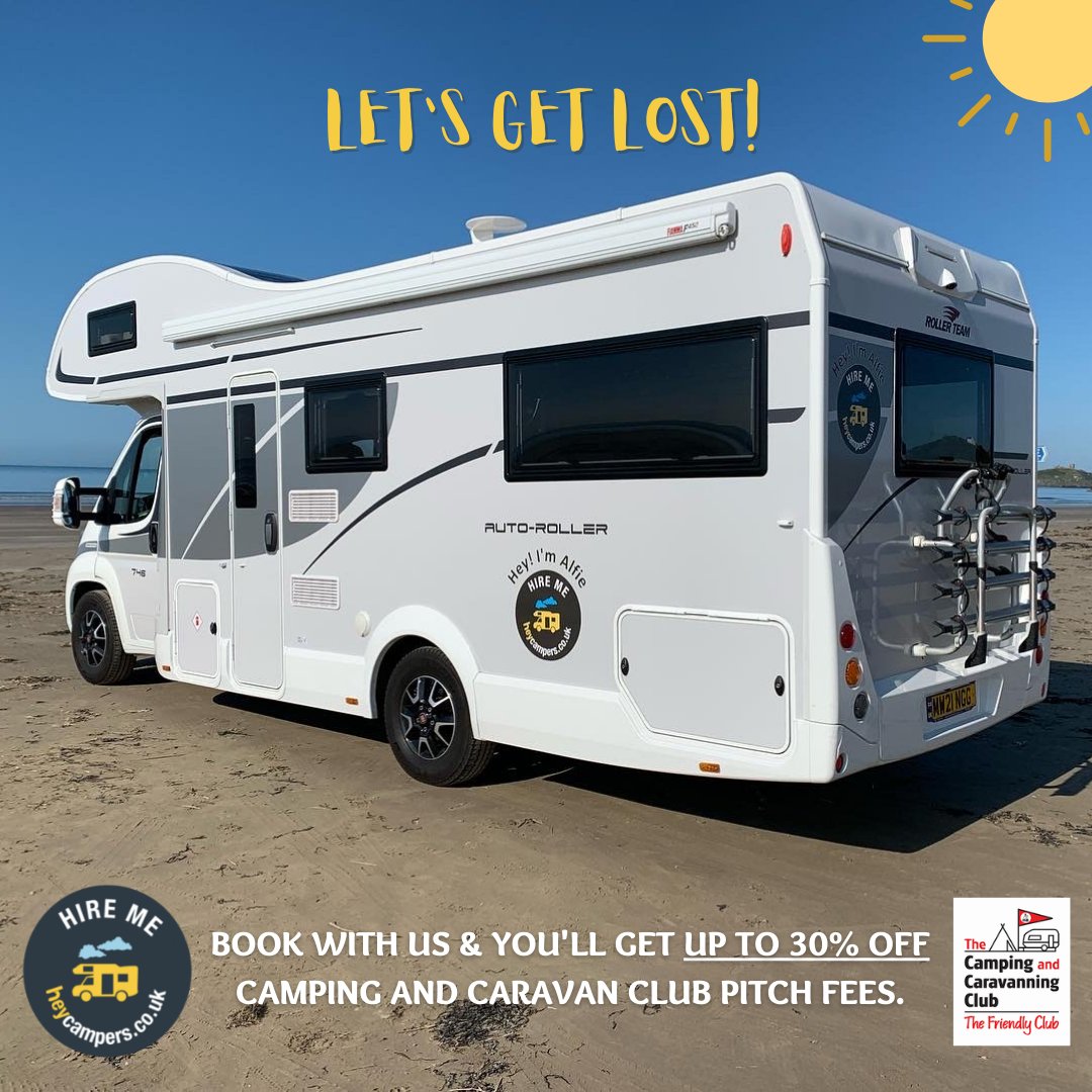 Hey Campers!

Did you know that when you  hire any of our luxury motorhomes, you qualify for up to 30% off Camping and Caravan Club pitch hire, plus exclusive access to their member-only sites!

Book online at heycampers.co.uk or call us 0345 034 8676 for more info