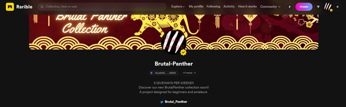 that's it we are checked on rarible, type Brutal-panther on rarible to find us, stay present for the Wednesday release of our project at the right price