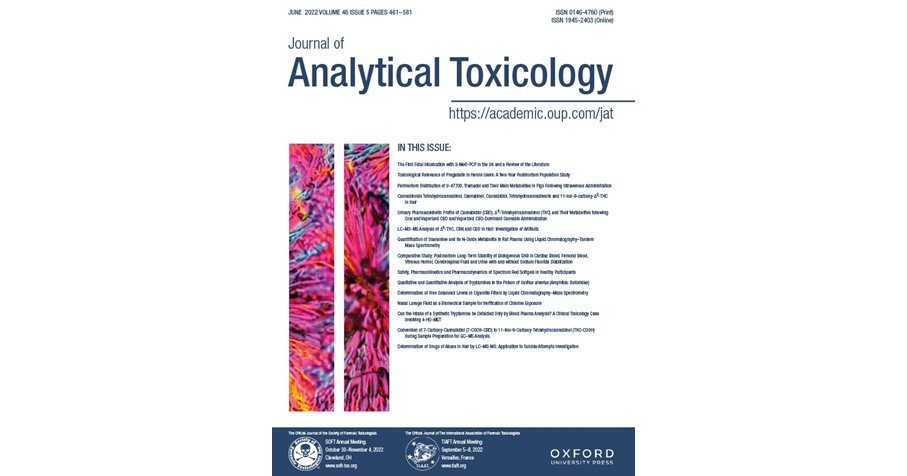 Journal of Analytical Toxicology (@janalyticaltox) on Twitter photo The June 2022 issue of #JAT is now available! 🤩 In this issue, all about intoxications:
☠️ 3-MeO-PCP with <a href="/pharmacaroline/">Caroline Copeland</a> & <a href="/hilaryhamnett/">Hilary Hamnett</a> (Editor's Choice)
🌿 Mitragynine with @forensictoxguy
And much more, including 3 ⭐FREE⭐ papers!
Read it all here: bit.ly/3z23sm2 The June 2022 issue of #JAT is now available! 🤩 In this issue, all about intoxications:
☠️ 3-MeO-PCP with <a href="/pharmacaroline/">Caroline Copeland</a> & <a href="/hilaryhamnett/">Hilary Hamnett</a> (Editor's Choice)
🌿 Mitragynine with @forensictoxguy
And much more, including 3 ⭐FREE⭐ papers!
Read it all here: bit.ly/3z23sm2